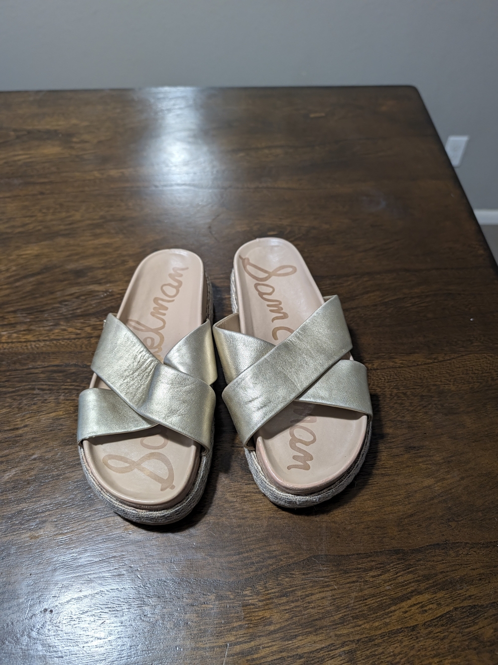Sam Edelman Gold Leather Crisscross Slide Sandals